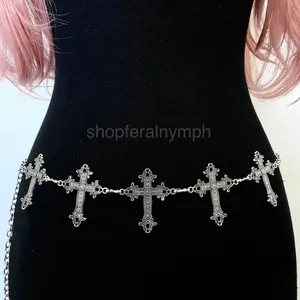 Silver Y2K Gothic Cross Waist Chain Belt, Fits 12 to 35 Inches, X7GA1367 thumbnail 1