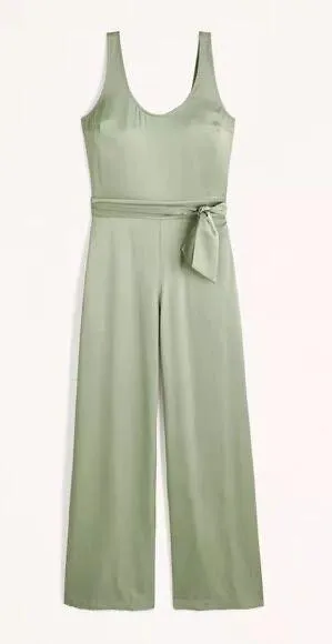 NWT Abercrombie & Fitch Sage Green Satin Jumpsuit thumbnail 1