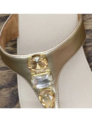 Fitflop Womens F-Mode Bejewelled Toe-Post Slip-On Thong Sandals Platino Gold 10M thumbnail 10