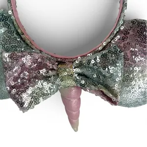 Disney Minnie Mouse unicorn sequin ear headband ears Disneyland Glitter Bow thumbnail 2