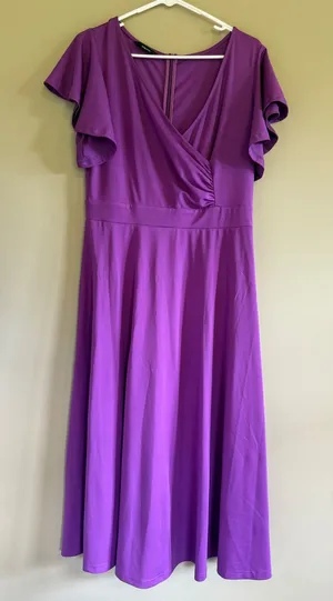Dokotoo‎ Purple Flutter Sleeve Wrap V-Neck Midi A-Line Dress Large thumbnail 1