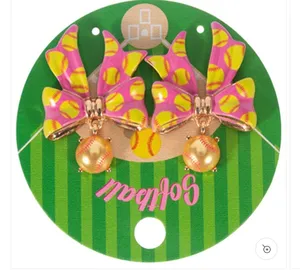Softball Pink Bow Drop Earrings thumbnail 2
