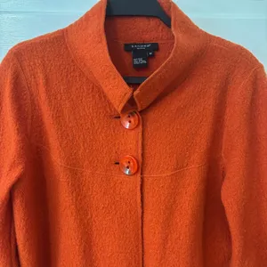 Sandro Sz M‎ Statement Boho Cozy Orange Textured Wool Swing Coat Jacket Colorful thumbnail 2