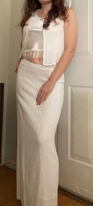 American Vintage Vintage 90s‎ does 70s Boho Cottage Two Piece Maxi Skirt Set Size Small in White thumbnail 1