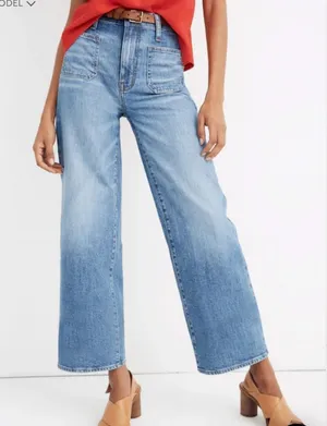 Madewell Wide Leg Crop Jeans Womens 26 Blue High Rise Patch Pocket Denim thumbnail 1