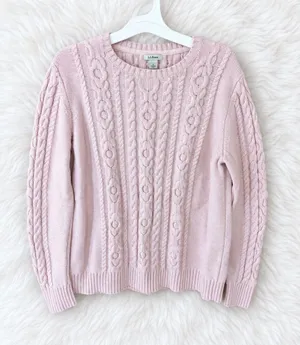 L.L. Bean Light Pink Cable Knit Crewneck Preppy Sweater| Size Large thumbnail 1