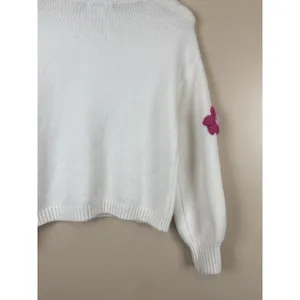 Francesca’s Sweater Size XS White Floral Crochet Flower Knit Pullover Crew Neck thumbnail 13