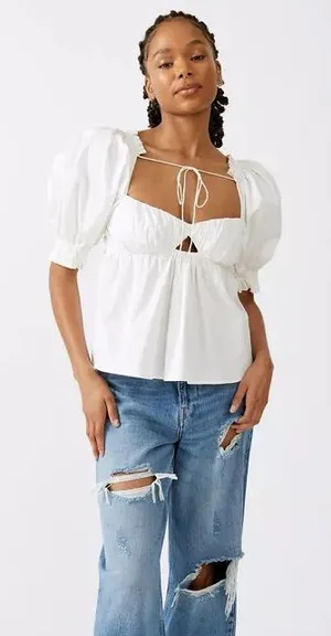 For Love & Lemons Sierra Puff Sleeve Top Open Back Statement Sleeve White XS NWT thumbnail 1