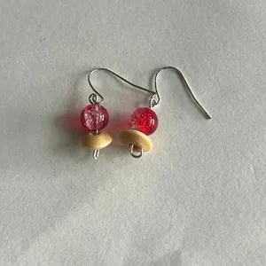 3/$20 Red and Tan Dual Crystal Beaded Silver Plated Dangling Drop Earrings thumbnail 2