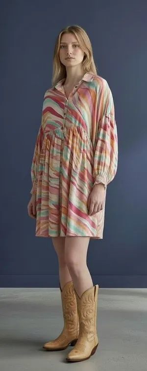 Entro Womens Large Abstract Stripe Babydoll Mini Dress Button Front Tunic D22584 thumbnail 1