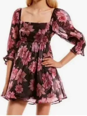Thirty Thirty LA Pink Floral Square-Neck Mini Dress size Small thumbnail 1