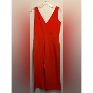 Sam Edelman Wide Leg Cropped Sleeveless Coral Red Jumpsuit Size 10 *no belt* thumbnail 3