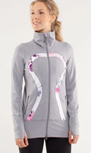 Lululemon In Stride Jacket Heathered Fossil Blurred Blossoms White Womens 6 thumbnail 1