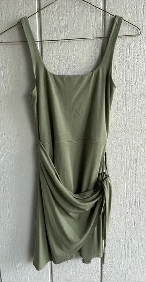 Aritzia Wilfred Jersey Mini Wrap Dress Sleeveless Green in Size S thumbnail 1