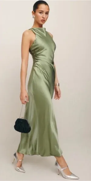 Reformation Cassette Silk Dress in artichoke NEW NWT thumbnail 1