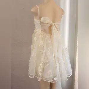 The Vintage Shop Cream Spaghetti Strap Floral Bridal Gown Size S thumbnail 8