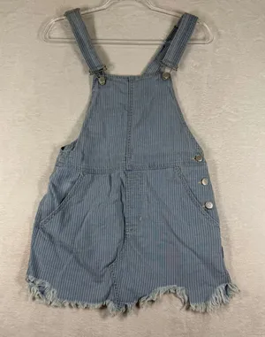 Free People Hickory Stripe Denim Overall Mini Dress Blue White Pinstripe Size 0 thumbnail 1