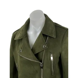 Zara Women's Green Faux Suede Belted Full Zip Crop Moto Biker Coat Jacket Size M thumbnail 2