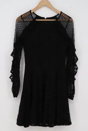 City Triangles Dress Womens 7 Black Lace Mesh Ruffle Sleeves Excellent thumbnail 1