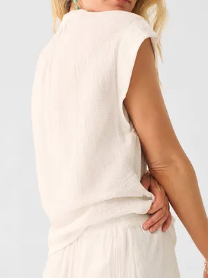 Faherty Lucia Sleeveless Split V-Neck White Dream Cotton Gauze Top XL thumbnail 2