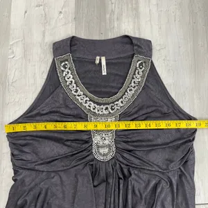 Studio Y Gray Sleeveless Tunic Beaded Sequin Top XL Y2K Clubwear Slinky Longline thumbnail 8