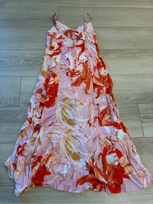 Abel the Label Flower Bomb Lola Button High Low Dress Pink Orange Size M thumbnail 9