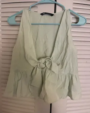 Zara Pale Green Tie-Front Ruffle Hem Camisole thumbnail 1