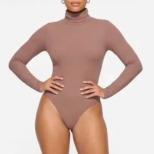 Naked Wardrobe Womens Turtleneck Long Sleeve Bodysuit Mauve Brown M thumbnail 1