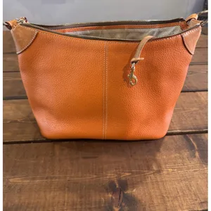 Dooney and Bourke Orange/Tan Pebbled Leather O-Ring Slouch Hobo Bag thumbnail 3