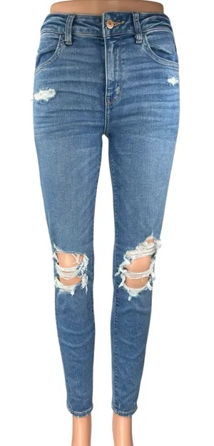 American Eagle Next Level Stretch Women's Blue Distressed Skinny Denim Jeans 4 thumbnail 1