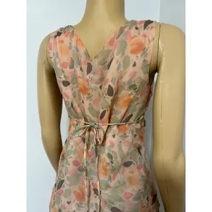 Y2K Mimi Maternity Silk Floral Midi Dress Peach V-Neck Ruffle Whimsy Fairy Small thumbnail 4