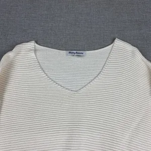 Tommy Bahama Sweater Womens L White Cotton V Neck Dolman Sleeve Knit Pullover thumbnail 4