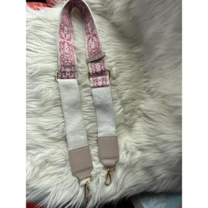 Adjustable Pink Embroidered Bag Strap with Gold Hardware thumbnail 4