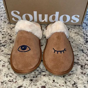 Soludos Cozy‎ Wink Slippers Suede Faux Fur Tan NIB Size 7 thumbnail 4