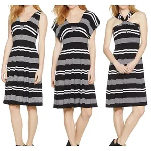 WHBM Genius Convertible Black & White Striped Sleeveless Midi Dress Size 4 thumbnail 2