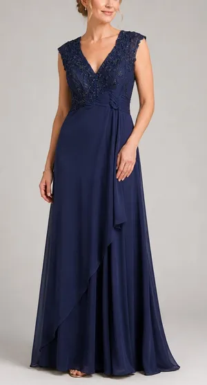 Montage by Mon Cheri Navy Blue Beaded Maxi Dress Formal Gown Size 20W thumbnail 1