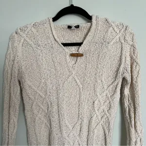 J. Crew Knit Cotton Hooded Pullover Sweater Size Small. Cream colored thumbnail 2