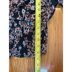 Free People‎ Floral Smocked Waist Square Neck Long Sleeve Blouse Black Large thumbnail 6