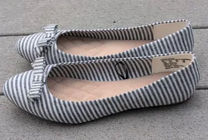 Basic Edition Striped Bow Flats | Striped Ballet Flats With Bow Blue Size 10 thumbnail 4