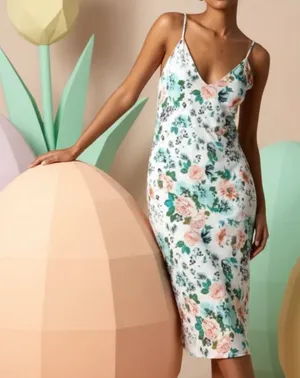 Auditions Floral slip dress bodycon spaghetti strap garden party marked M/L‎ thumbnail 1
