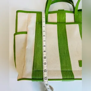 NWT & OTHER STORIES Green Canvas Leather Trim Large Tote Bag thumbnail 13