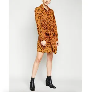 New Tie Front Button Down Shirtdress Animal Print Long Sleeve Mini thumbnail 3