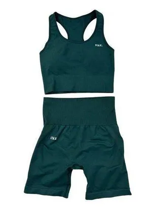 Stax - Bike Shorts & Racer Back Sports Bra in Green thumbnail 1