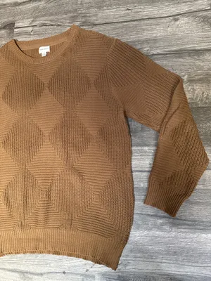 Eight Bells Camel Geometric Knit Sweater Women’s Medium Cotton Blend Boho Cozy thumbnail 4