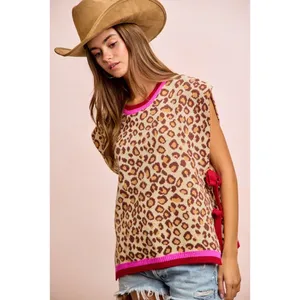 BiBi Leopard Pattern Side Tied Sweater Vest Top thumbnail 14