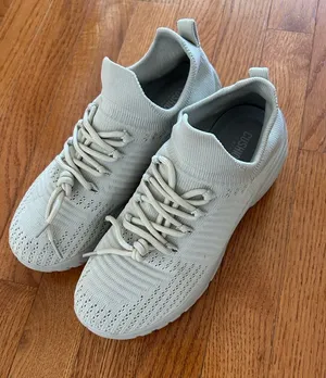 Cushionare Light Gray Knit Sock Sneakers with Lace-Up Detail thumbnail 1
