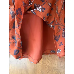 Loft sz M Ruffled Sheer Rust Red Floral Embroidered Crochet Blouse Top Bohemian thumbnail 8