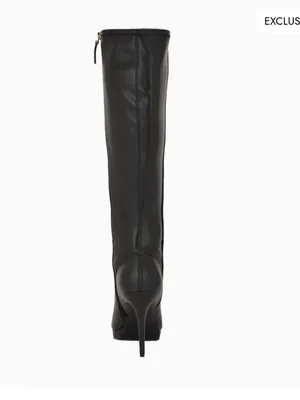 Quizme Platform Leather Boots Black Stiletto Heel Boots with Zipper thumbnail 3