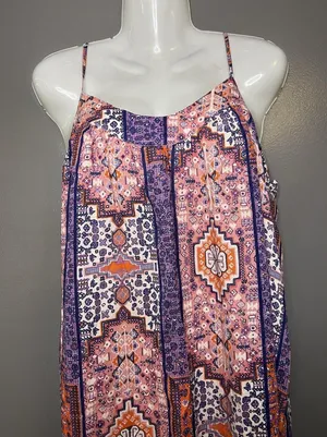 Lucky Brand Dress Womens Medium Multicolor Geometric Trapeze Midi Sundress thumbnail 1
