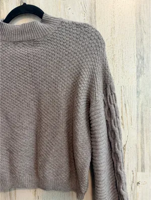 By Anthropologie Women's Small Gray Cable Knit Mock Neck Sweater thumbnail 10